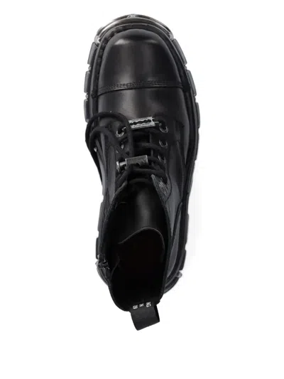 New Rock Metallic M-newmili083-s37 Lace-up Platform Boots In Black