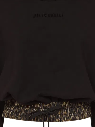 Just Cavalli Drawstring Leopard-print Sweatshirt In Black