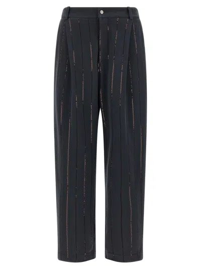Brunello Cucinelli Striped Embroidered Joggers Pockets In Black
