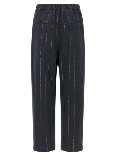 Brunello Cucinelli Striped Embroidered Joggers Pockets In Black