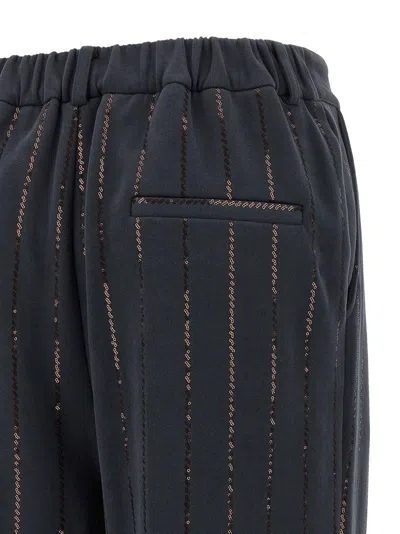 Brunello Cucinelli Striped Embroidered Joggers Pockets In Black