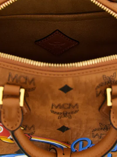 Mcm Ella Boston Rocket-print Monogram Tote Bag In Brown