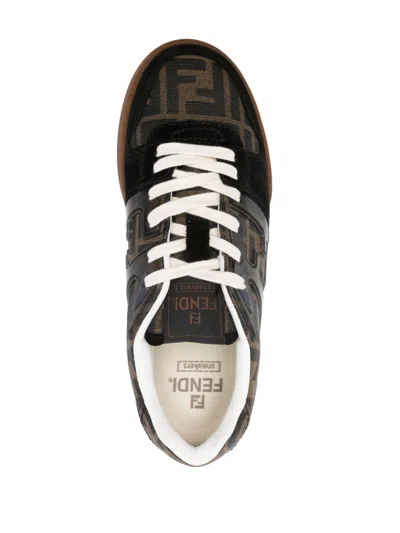 Fendi Match Suede Sneakers With Jacquard Ff Fabric Inserts