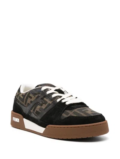 Fendi Match Suede Sneakers With Jacquard Ff Fabric Inserts