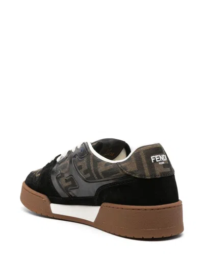 Fendi Match Suede Sneakers With Jacquard Ff Fabric Inserts