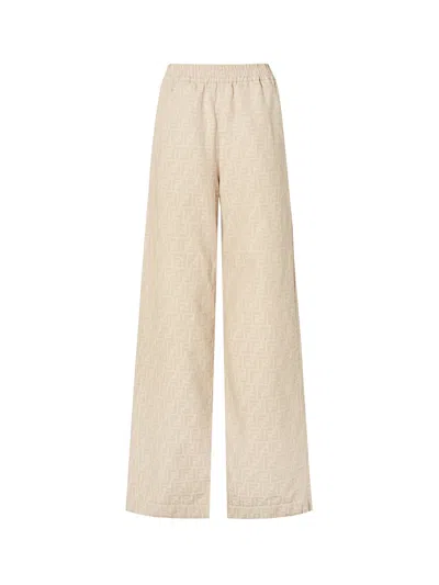 Fendi Women Ff Cotton And Linen Trousers In Neutral