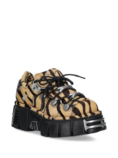 New Rock M-120n-c86 Zebra-print Lace-up Sneakers In Nude