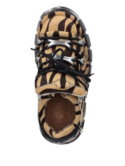 New Rock M-120n-c86 Zebra-print Lace-up Sneakers In Nude