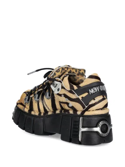 New Rock M-120n-c86 Zebra-print Lace-up Sneakers In Nude