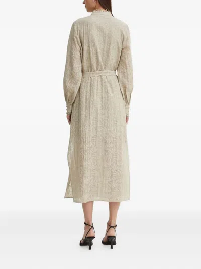 Bruuns Bazaar Leaf-print Lace-trimmed Midi Dress In Neutral