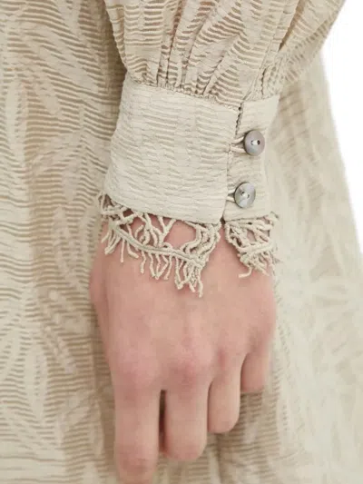 Bruuns Bazaar Leaf-print Lace-trimmed Midi Dress In Neutral