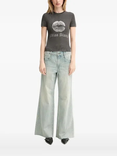 Miss Sixty Lips-detail T-shirt In Gray