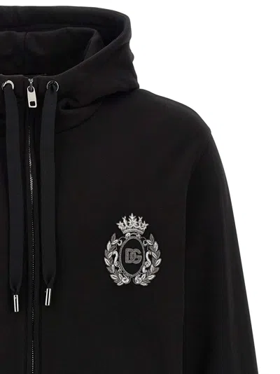 Dolce & Gabbana Hooded Sweater With Pockets And Ribbed Details In Black