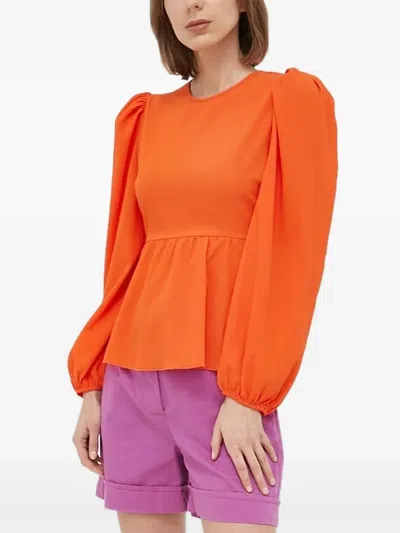 Notes Du Nord Puff-sleeve Tie-back Top In Orange