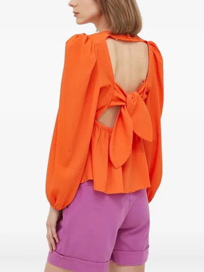Notes Du Nord Puff-sleeve Tie-back Top In Orange