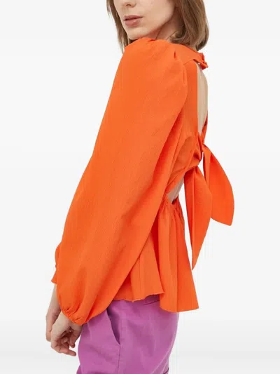 Notes Du Nord Puff-sleeve Tie-back Top In Orange