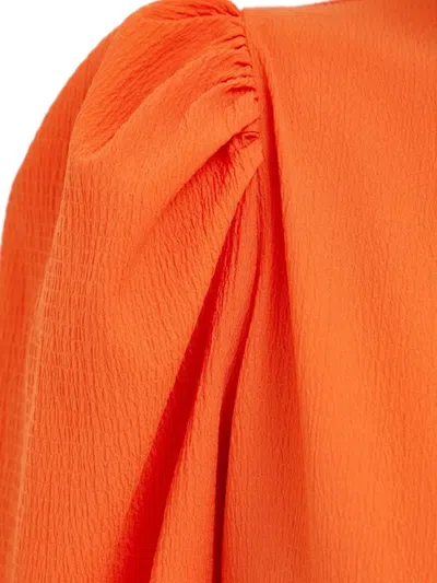 Notes Du Nord Puff-sleeve Tie-back Top In Orange