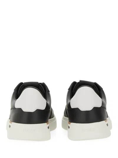 Hugo Boss Leather Trainers With Signature-stripe Details In Black