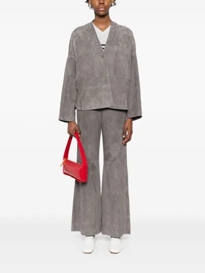 Forte Forte High-waisted Wide-leg Leather Trousers In Gray