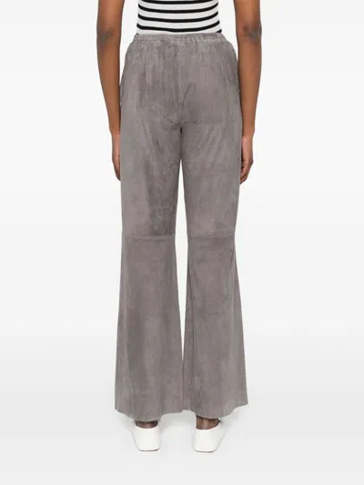 Forte Forte High-waisted Wide-leg Leather Trousers In Gray