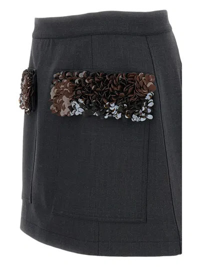 Plan C Sequined Wool-blend Miniskirt In Black