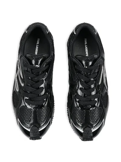 Karl Lagerfeld Velocette Patent-leather Triangular-sole Sneakers In Black