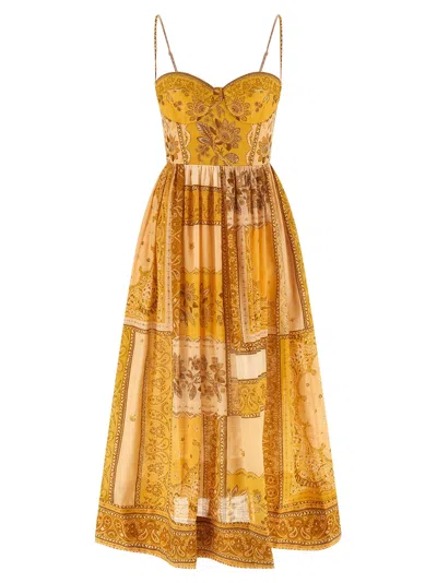 Zimmermann Lucky Corset Midi Dress Mustard Banana In Brown