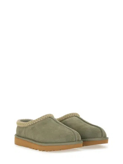 Ugg Tasman Wool-blend Fleece-lined Embroidered Suede Slippers In Green