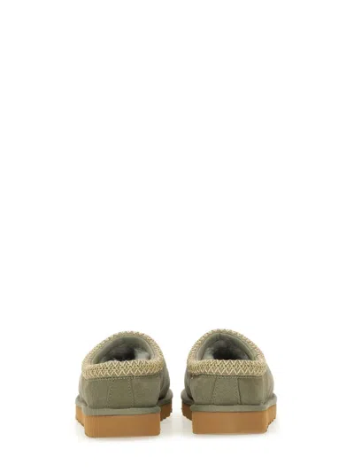 Ugg Tasman Wool-blend Fleece-lined Embroidered Suede Slippers In Green