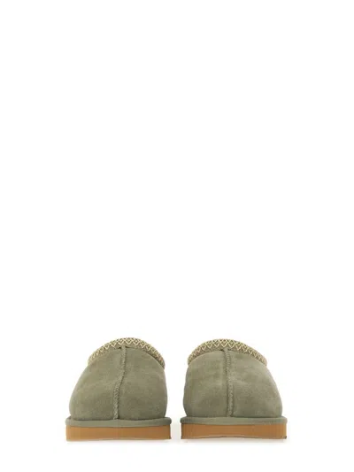 Ugg Tasman Wool-blend Fleece-lined Embroidered Suede Slippers In Green