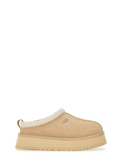 Ugg Tazz Wool-blend Fleece-lined Embroidered Suede Platform Slippers In Neutral