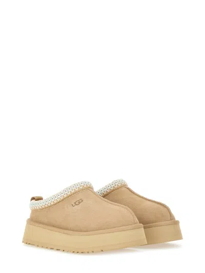 Ugg Tazz Wool-blend Fleece-lined Embroidered Suede Platform Slippers In Neutral