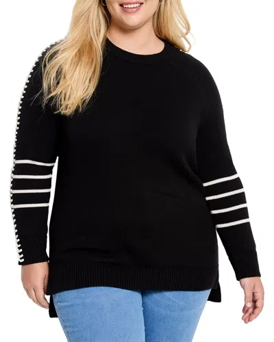Nic + Zoe Nic+zoe Dashing Down Whipstitch High/low Sweater In Black