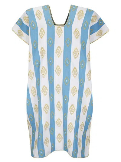 Tan Dem Handmade Cotton Kaftan With Intricate Embroidery In Blue