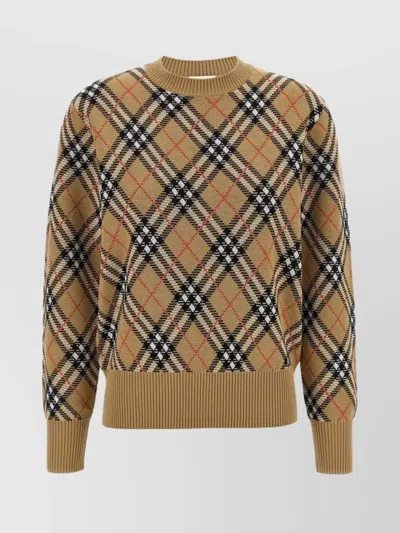 Burberry Diamond-pattern Crew Neck Wool Jumper In Brown