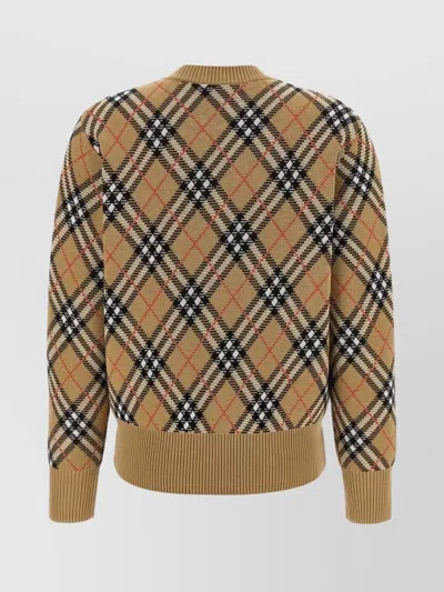 Burberry Diamond-pattern Crew Neck Wool Jumper In Brown