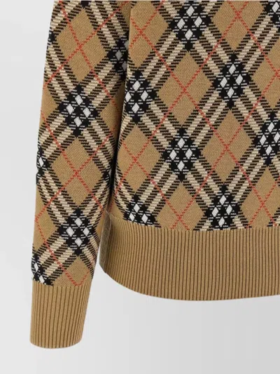 Burberry Diamond-pattern Crew Neck Wool Jumper In Brown