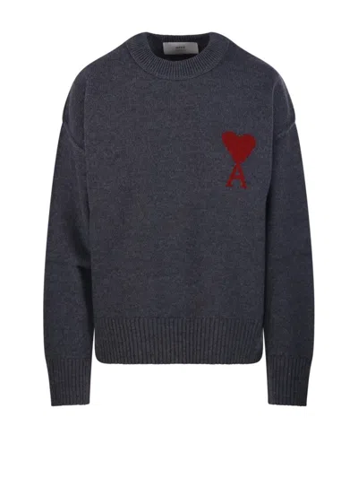 Ami Alexandre Mattiussi Ami Paris Grey Ami De Coeur Wool Sweater Women In Blue