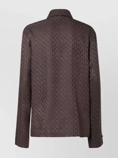 Fendi Ff Jacquard Asymmetric Long-sleeved Shirt In Brown