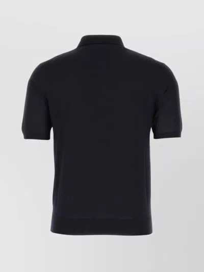 Prada Knit Polo T-shirt With Embroidered-logo In Black