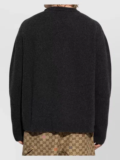 Gucci Grey Crewneck Sweater With Logo Lettering Embroidery On The Front In Wool Man In Green