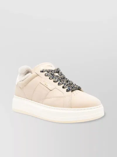 Woolrich Leather Platform Sneakers With Contrast Panel In Pink