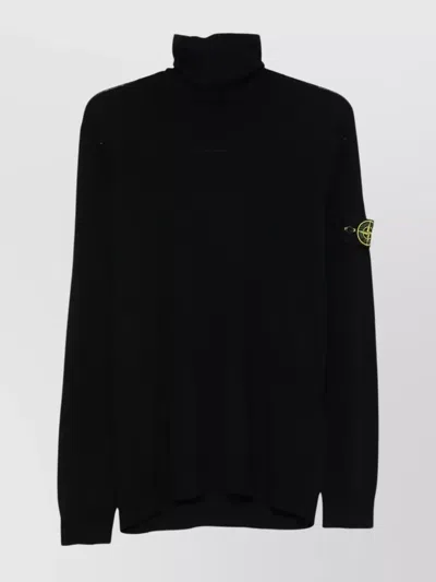 Stone Island Ribbed Wool Turtleneck Sweater Clothing In Black