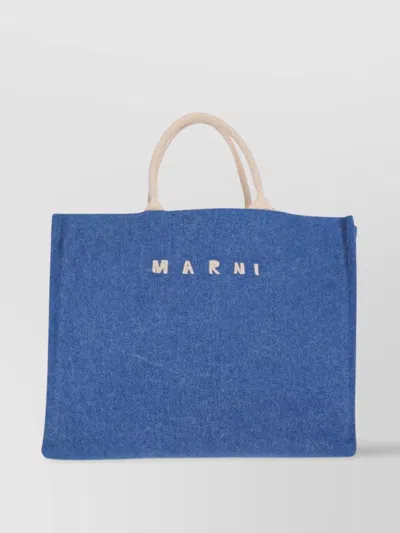 Marni Shopper Bag With Shoulder Strap And Top Handles In Blue