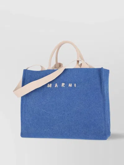 Marni Shopper Bag With Shoulder Strap And Top Handles In Blue