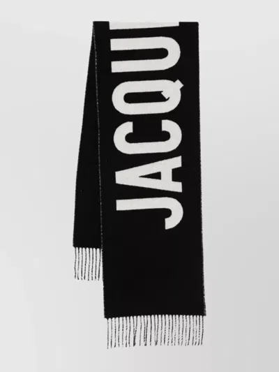 Jacquemus Brushed Finish Fringe Detailing Wraparound Scarf In Black