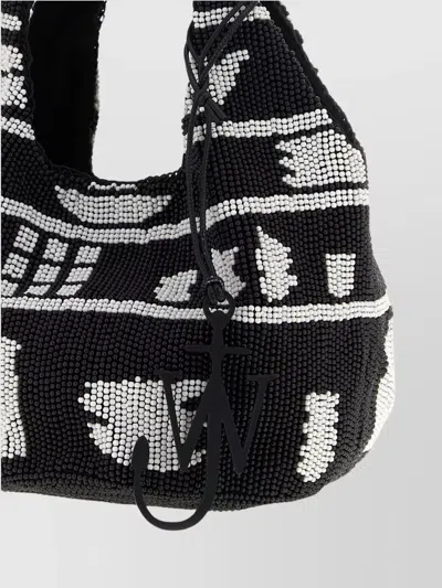 Jw Anderson Mini Beaded Shoulder Bag With Abstract Patterns In Black