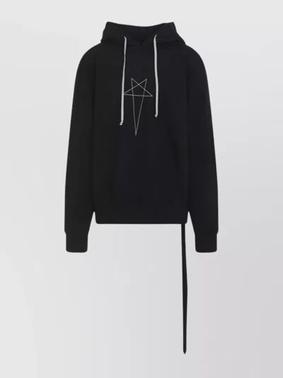 Rick Owens Drkshdw Graphic Print Oversized Hoodie Drawstring In Black