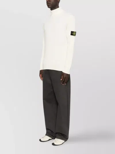 Stone Island Ribbed Wool Turtleneck Sweater Regular Fit In Neutral