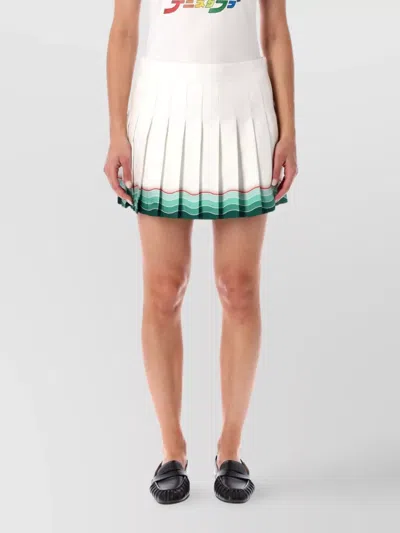 Casablanca High-waisted Pleated Silk Skirt With Colorful Hemline In White